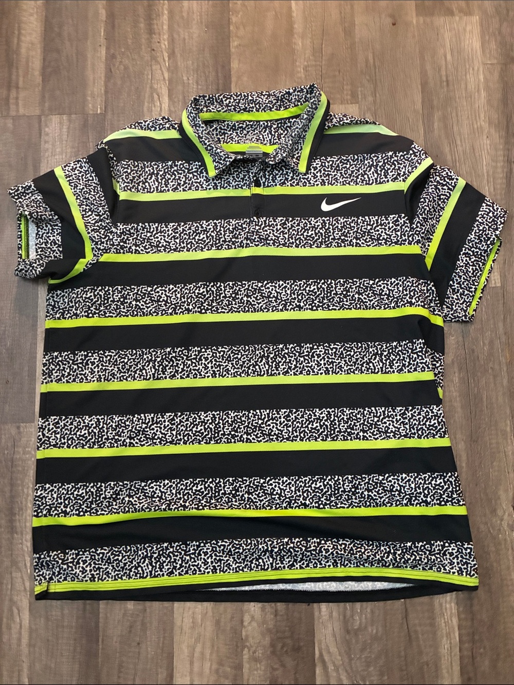 Nike Black & Lime Striped Performance Polo